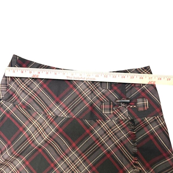 Croft & Barrow Women's Skirt Sz 14 Black Red Plaid Fringe Toggle Stretch Vintage - Picture 8 of 9